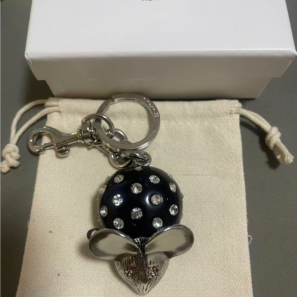Coach Black Crystal-Studded Mouse Key & Card Holder Charm
